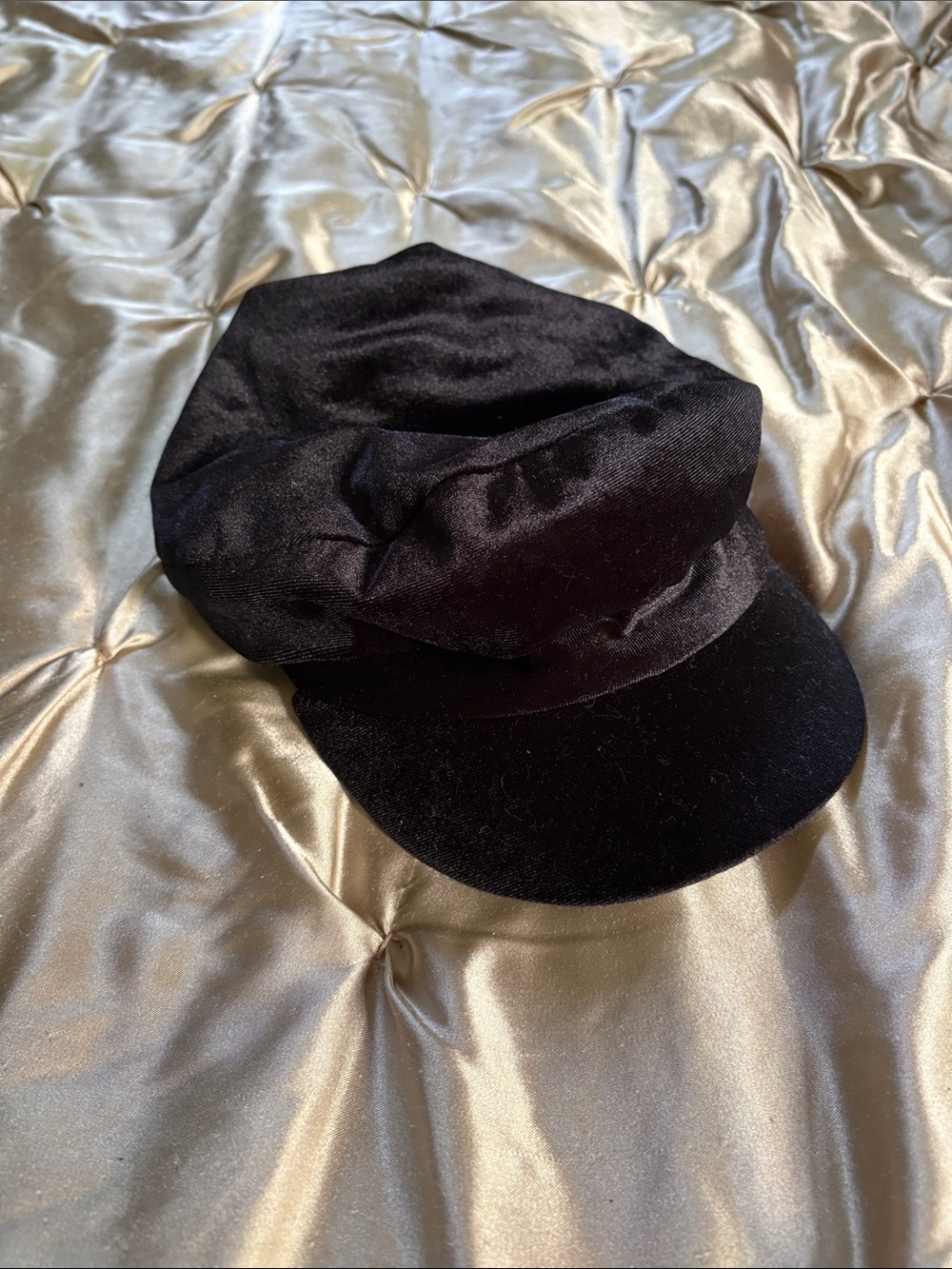 Topshop Black Velvet Newsboy Cap